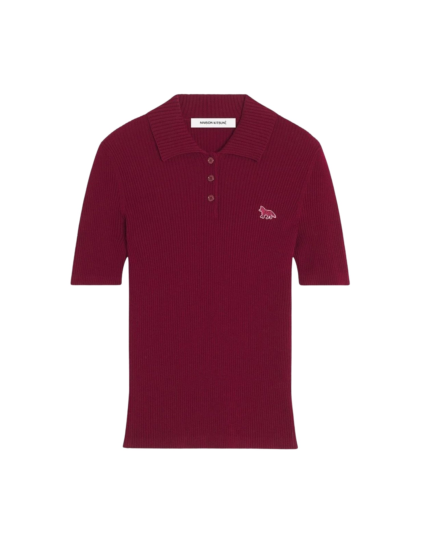 Polo côtelée fine Baby Fox en laine - Red Brown