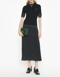 Baby Fox fine ribbed wool polo shirt - Black