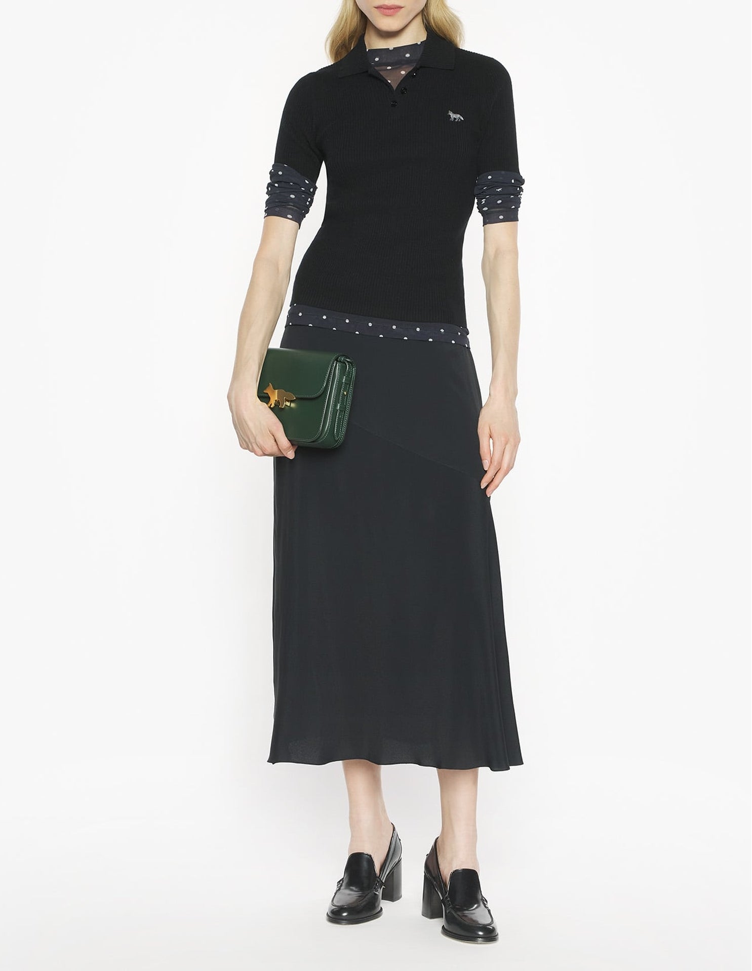 Baby Fox fine ribbed wool polo shirt - Black