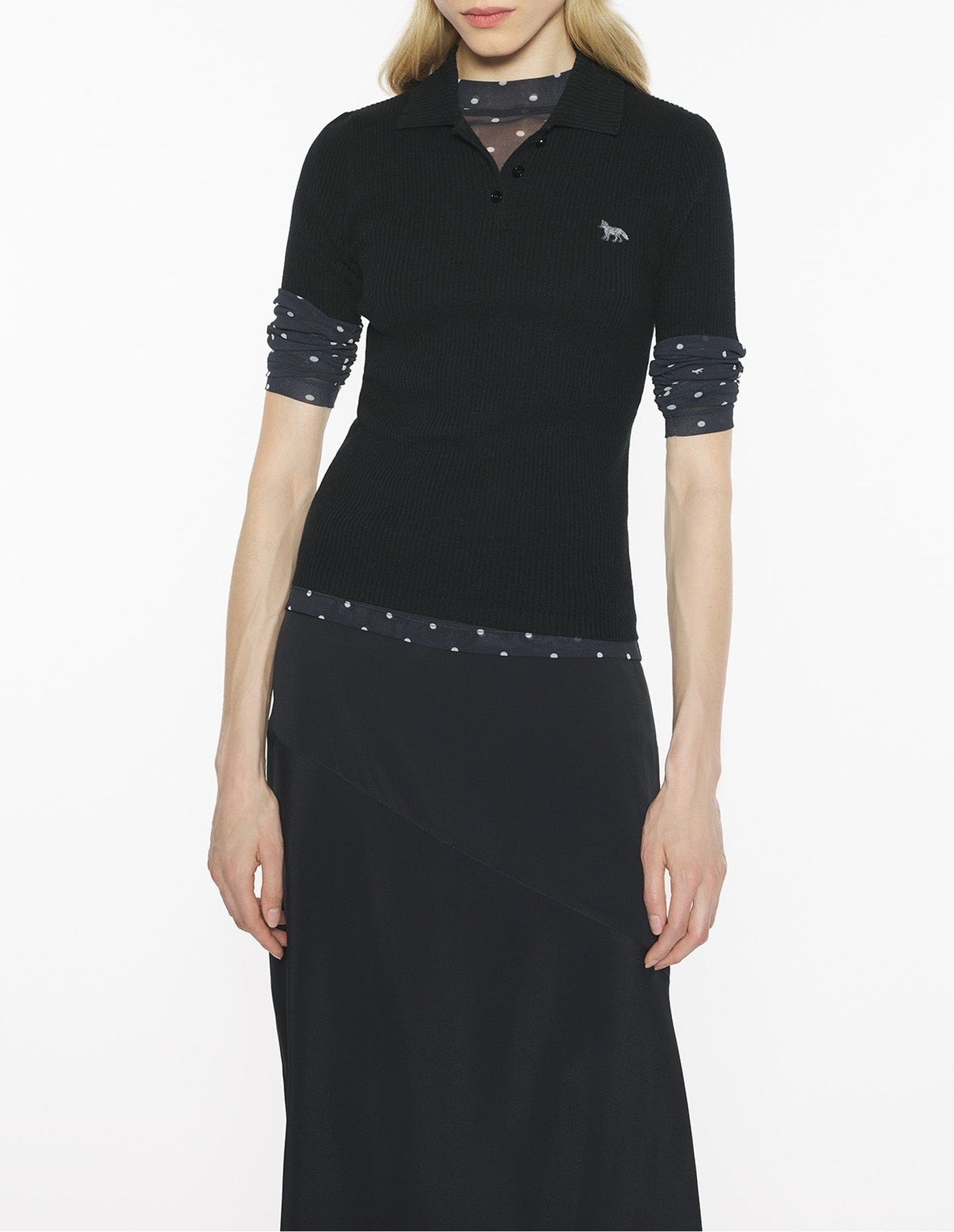 Baby Fox fine ribbed wool polo shirt - Black