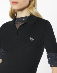 Baby Fox fine ribbed wool polo shirt - Black