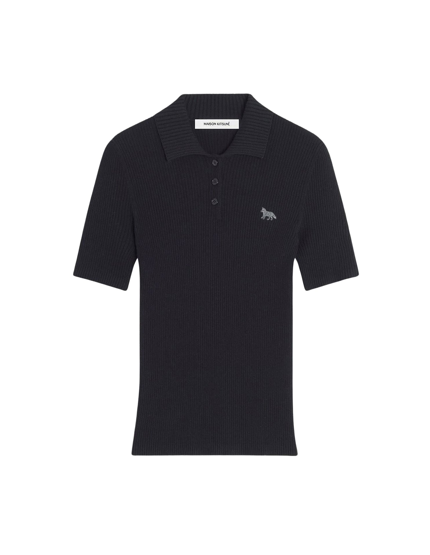 Baby Fox fine ribbed wool polo shirt - Black