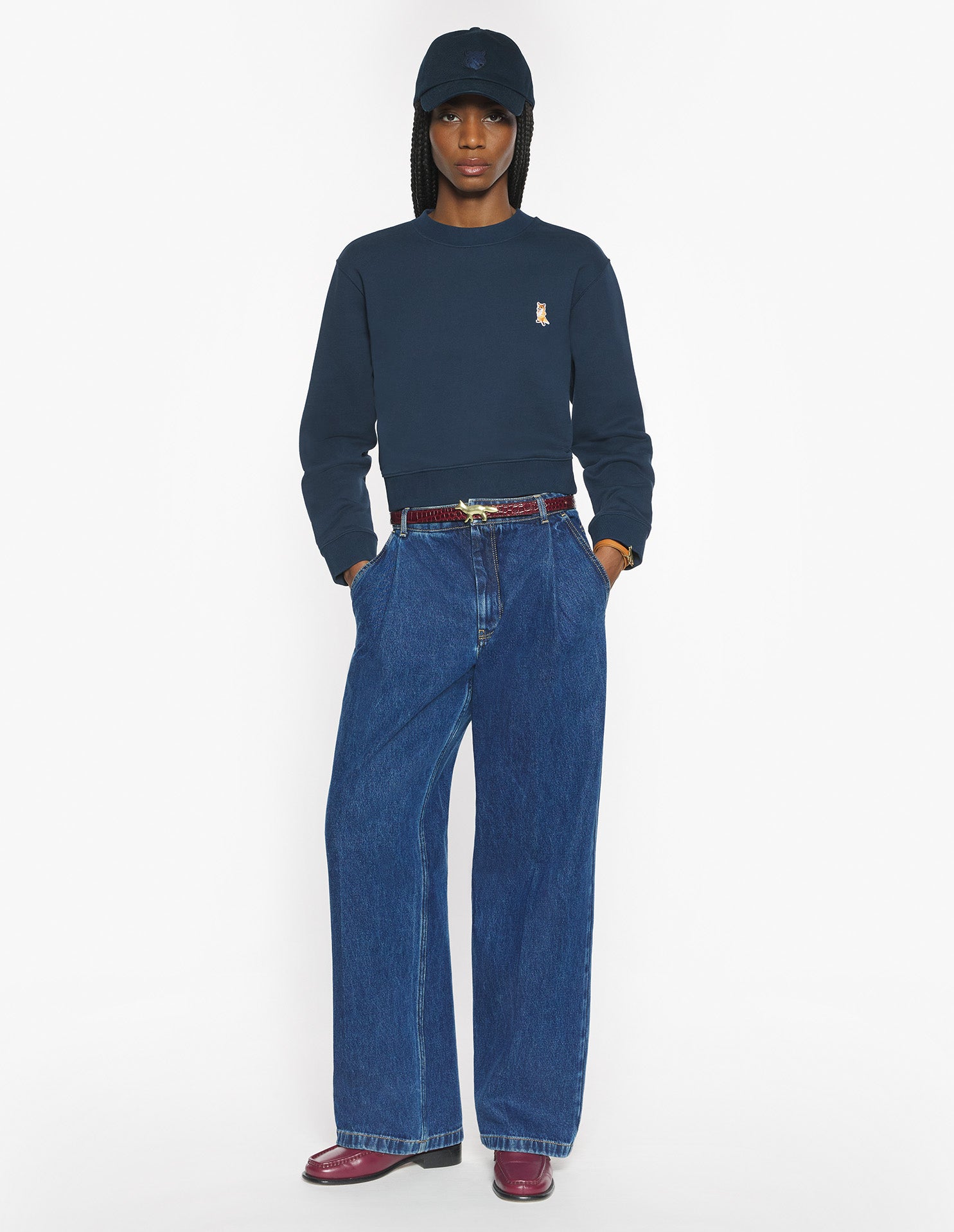 Lady Fox Cropped Sweatshirt - Classic Navy