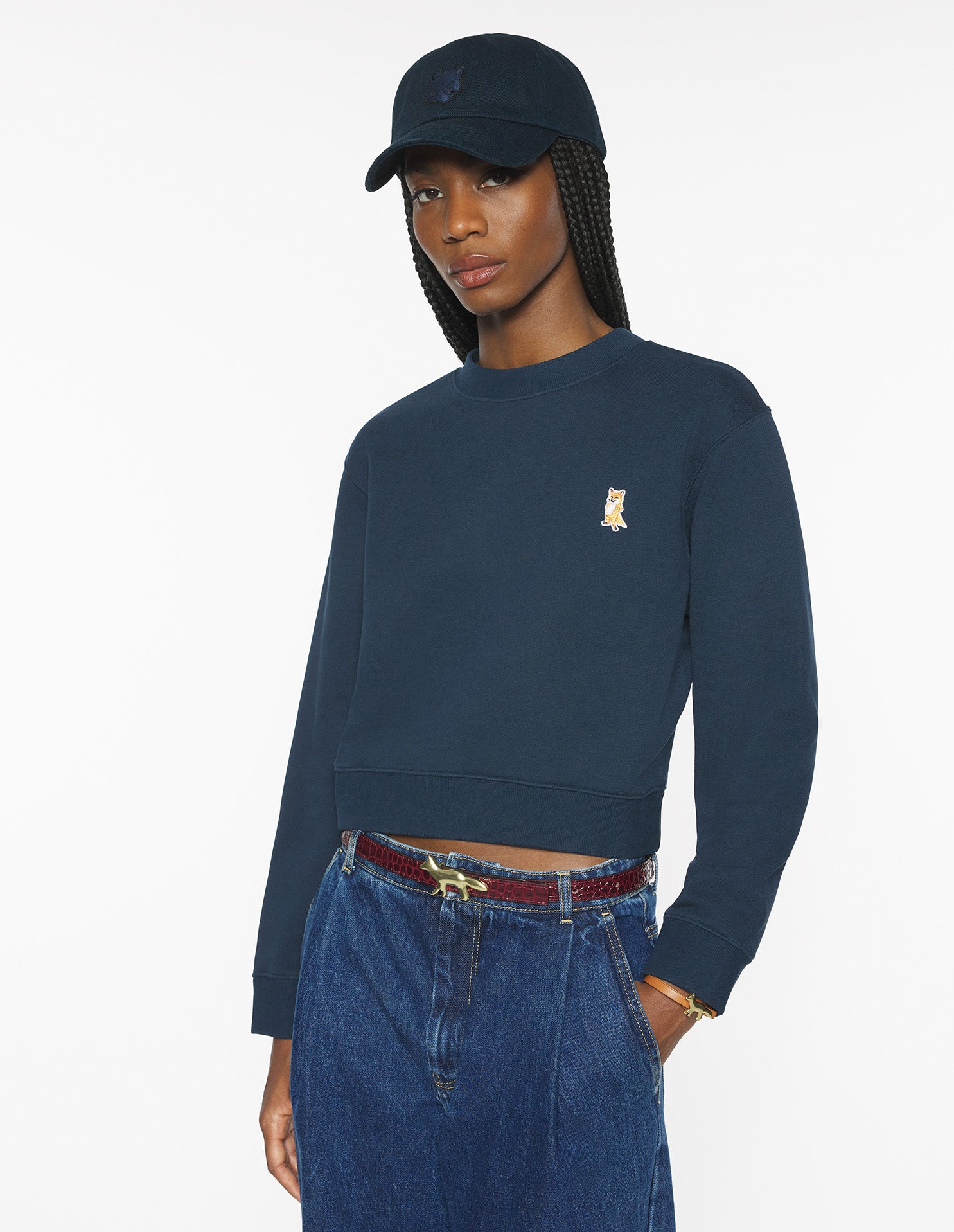 Lady Fox Cropped Sweatshirt - Classic Navy