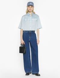 Boxy Cropped Shirt - Light Blue