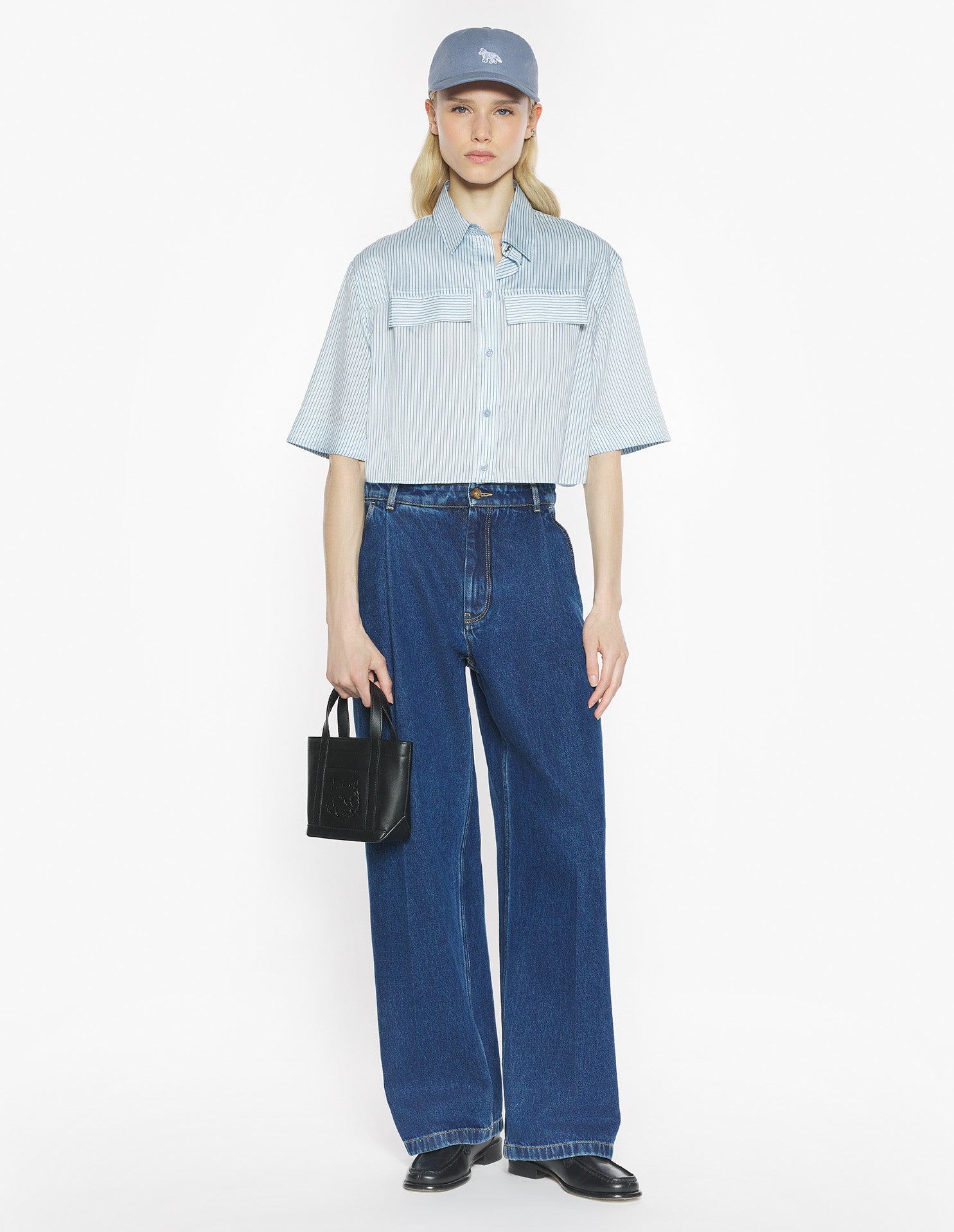 Boxy Cropped Shirt - Light Blue