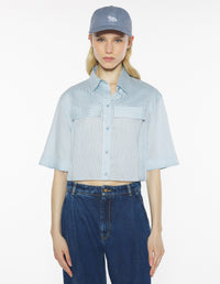 Boxy Cropped Shirt - Light Blue
