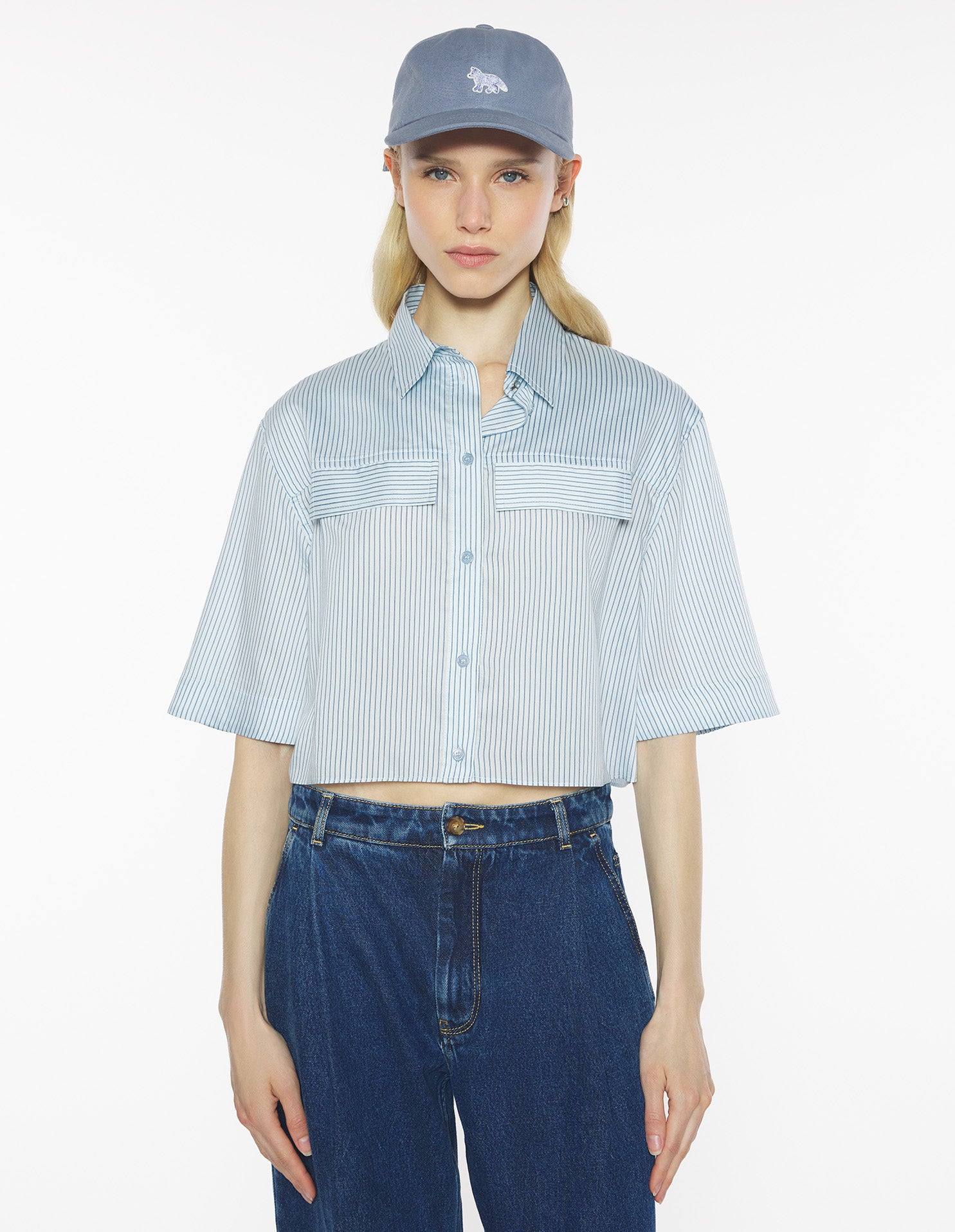 Boxy Cropped Shirt - Light Blue