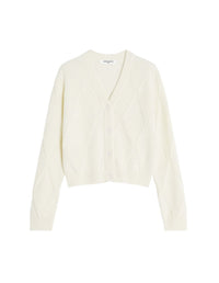Argyle textured wool cardigan - Parchment White