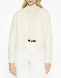Argyle textured wool cardigan - Parchment White