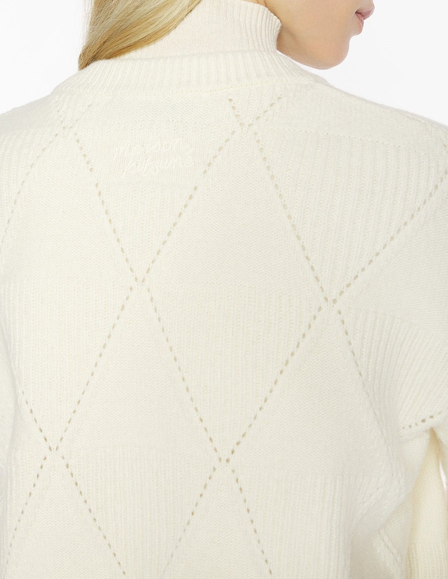 Cardigan en laine texturée motif argyle - Parchment White