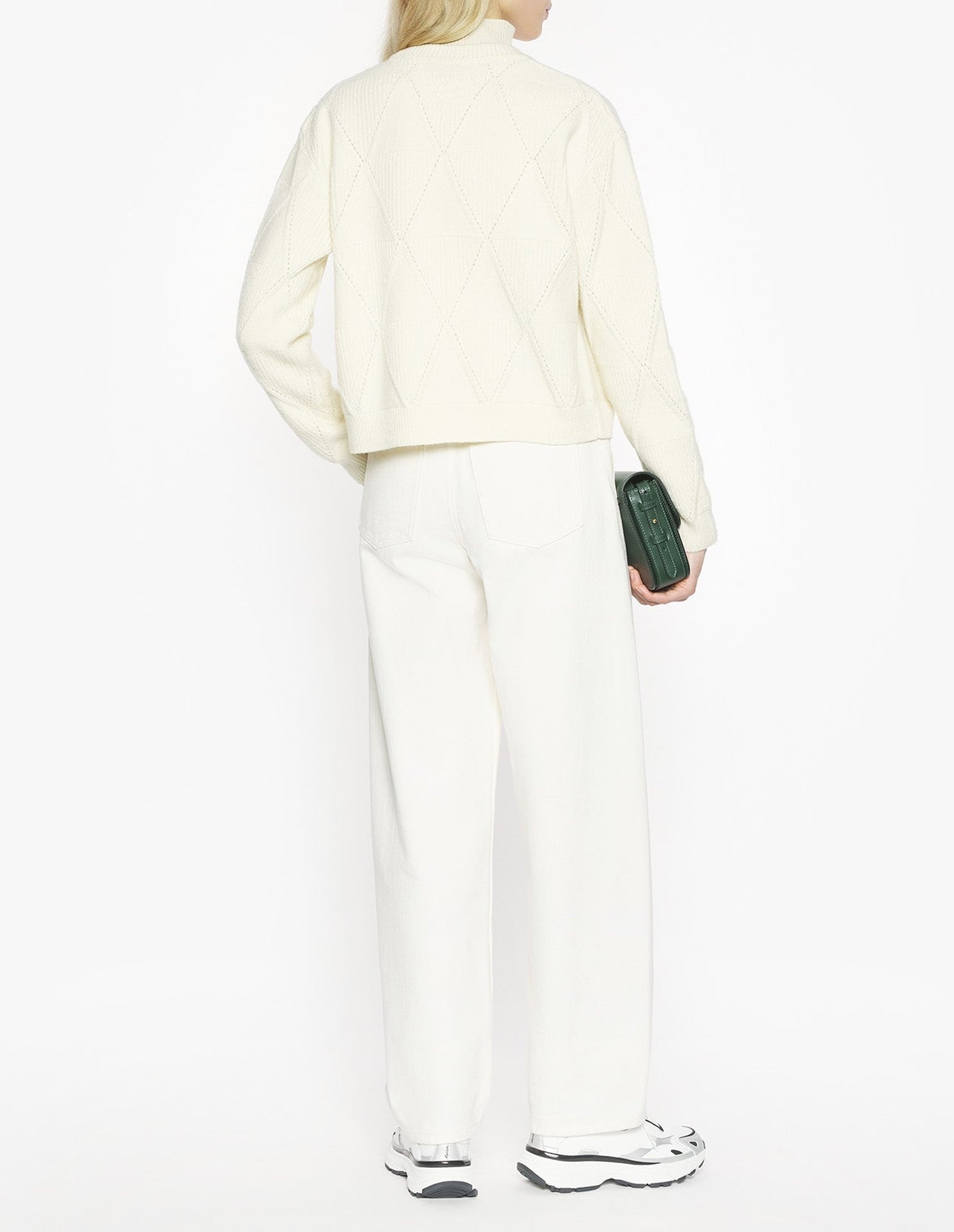 Cardigan en laine texturée motif argyle - Parchment White