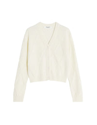 Cardigan en laine texturée motif argyle - Parchment White