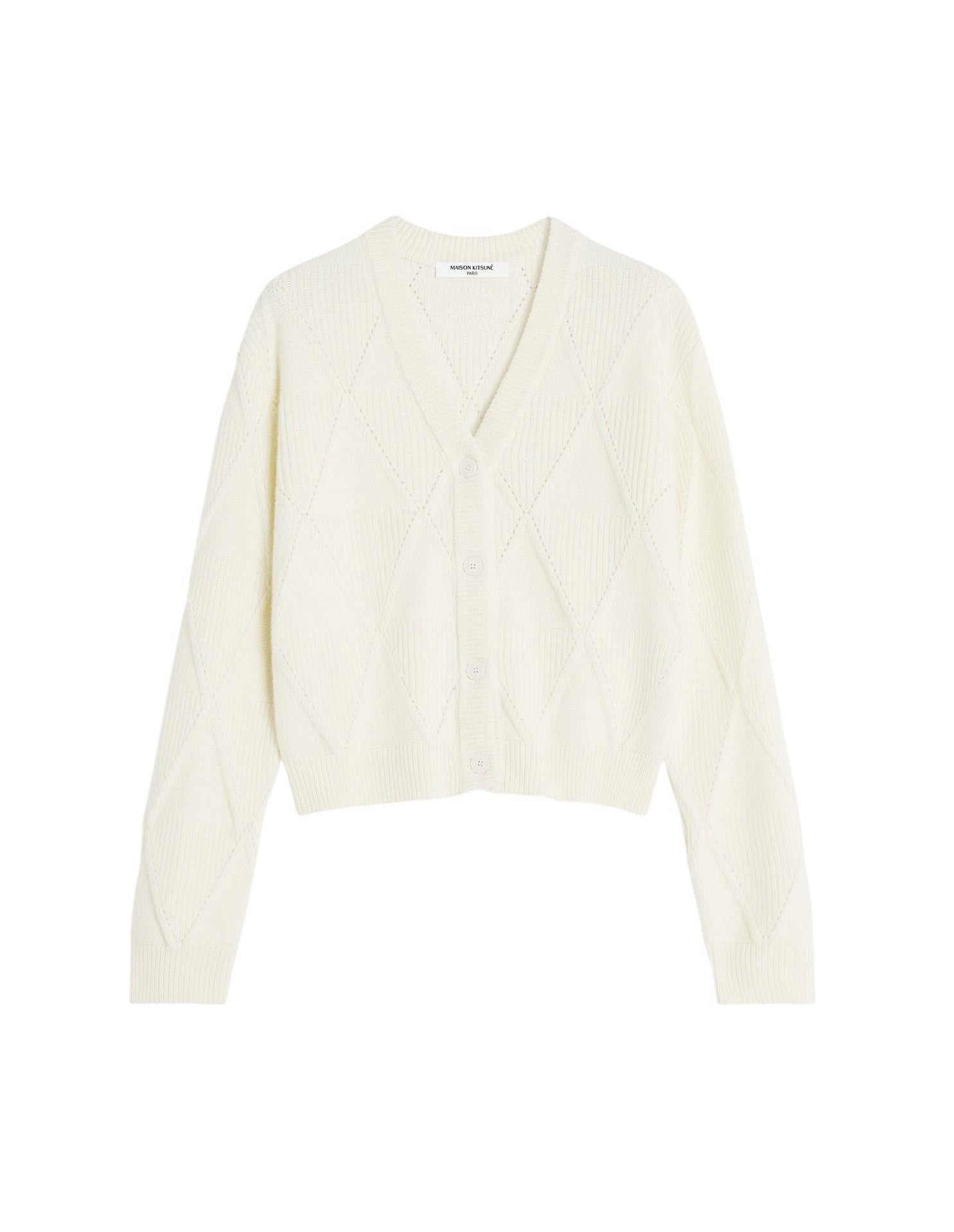 Cardigan en laine texturée motif argyle - Parchment White