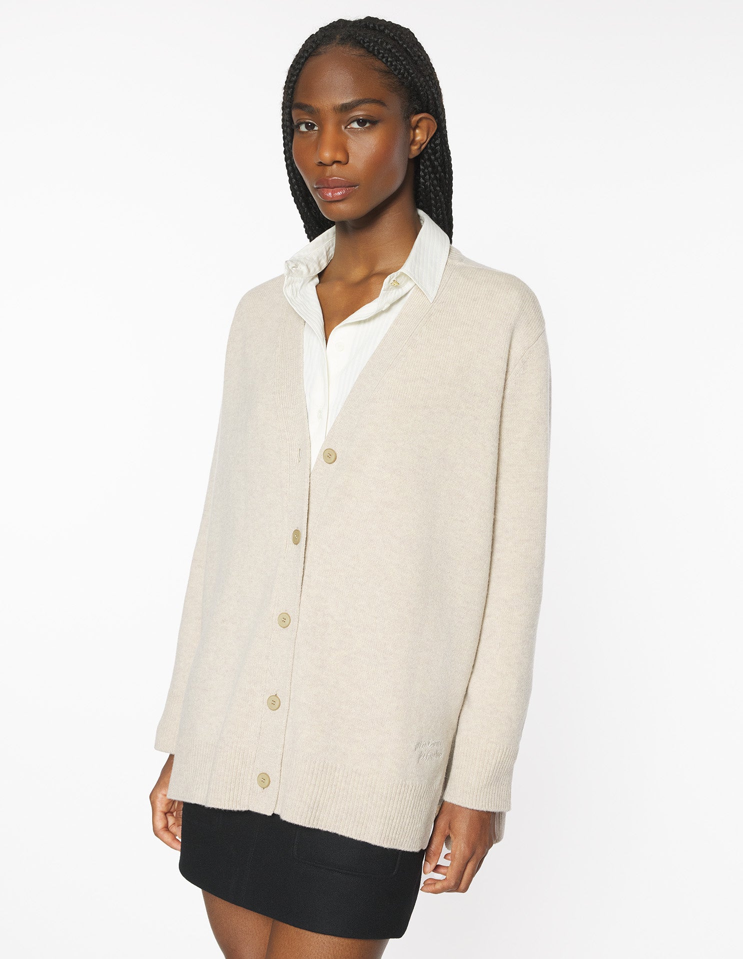 Merino Wool Long Cardigan - Light Beige Melange