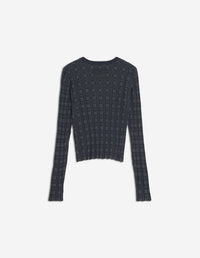 Merino Wool Rib Check Cardigan - Navy/Medium Grey Melange