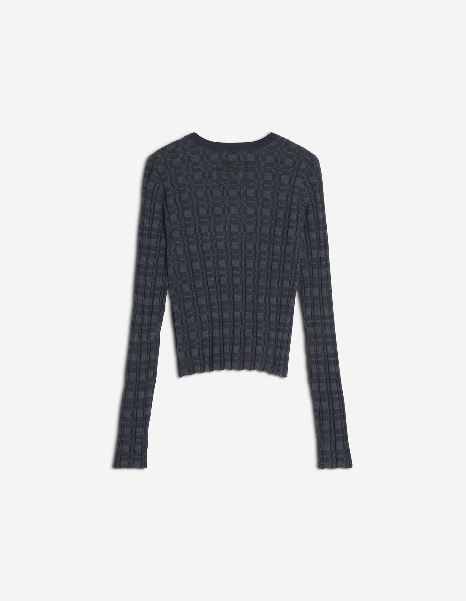 Merino Wool Rib Check Cardigan - Navy/Medium Grey Melange