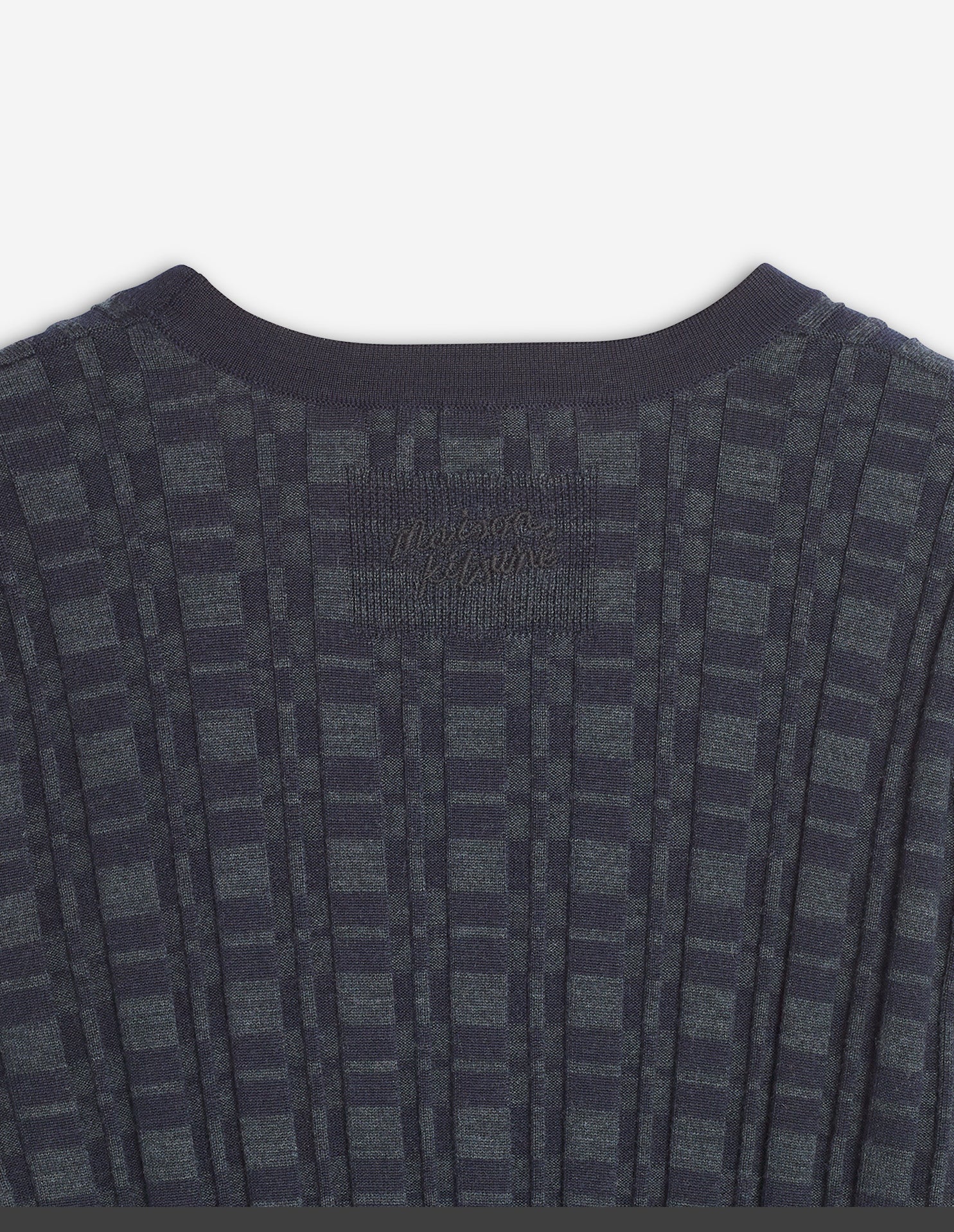 Merino Wool Rib Check Cardigan - Navy/Medium Grey Melange
