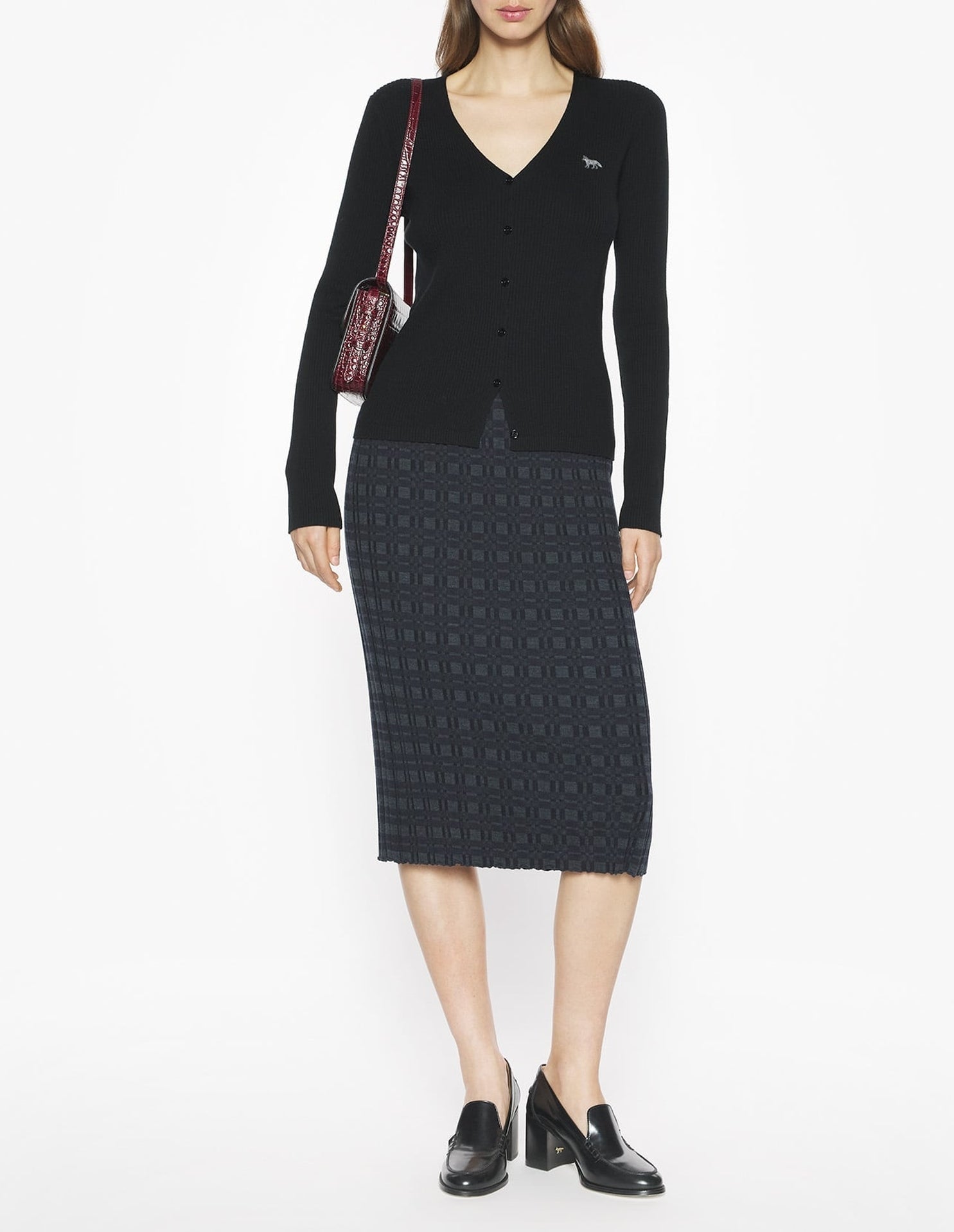 Fine ribbed wool cardigan - Black