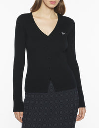 Fine ribbed wool cardigan - Black