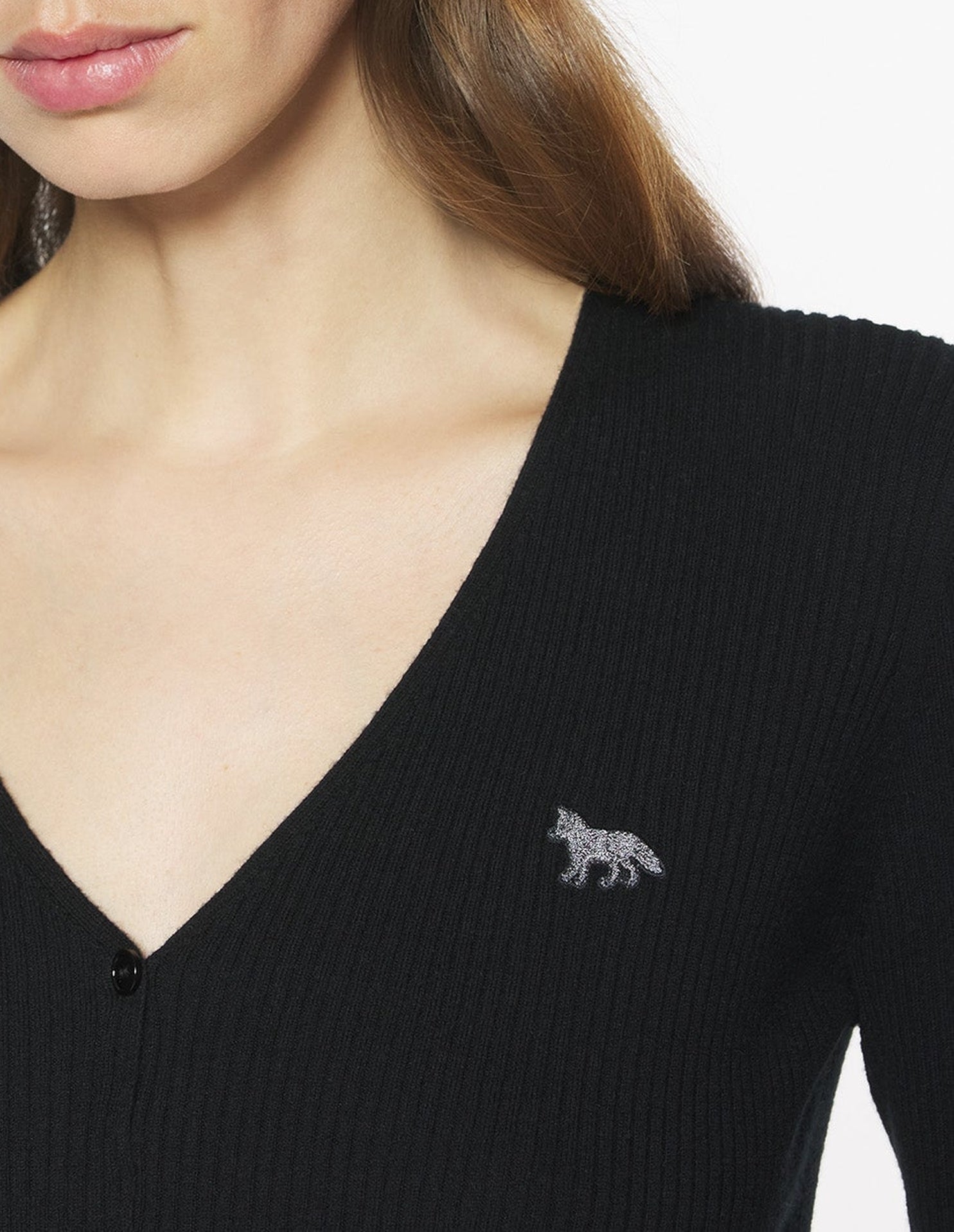 Fine ribbed wool cardigan - Black