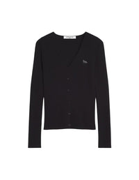 Fine ribbed wool cardigan - Black