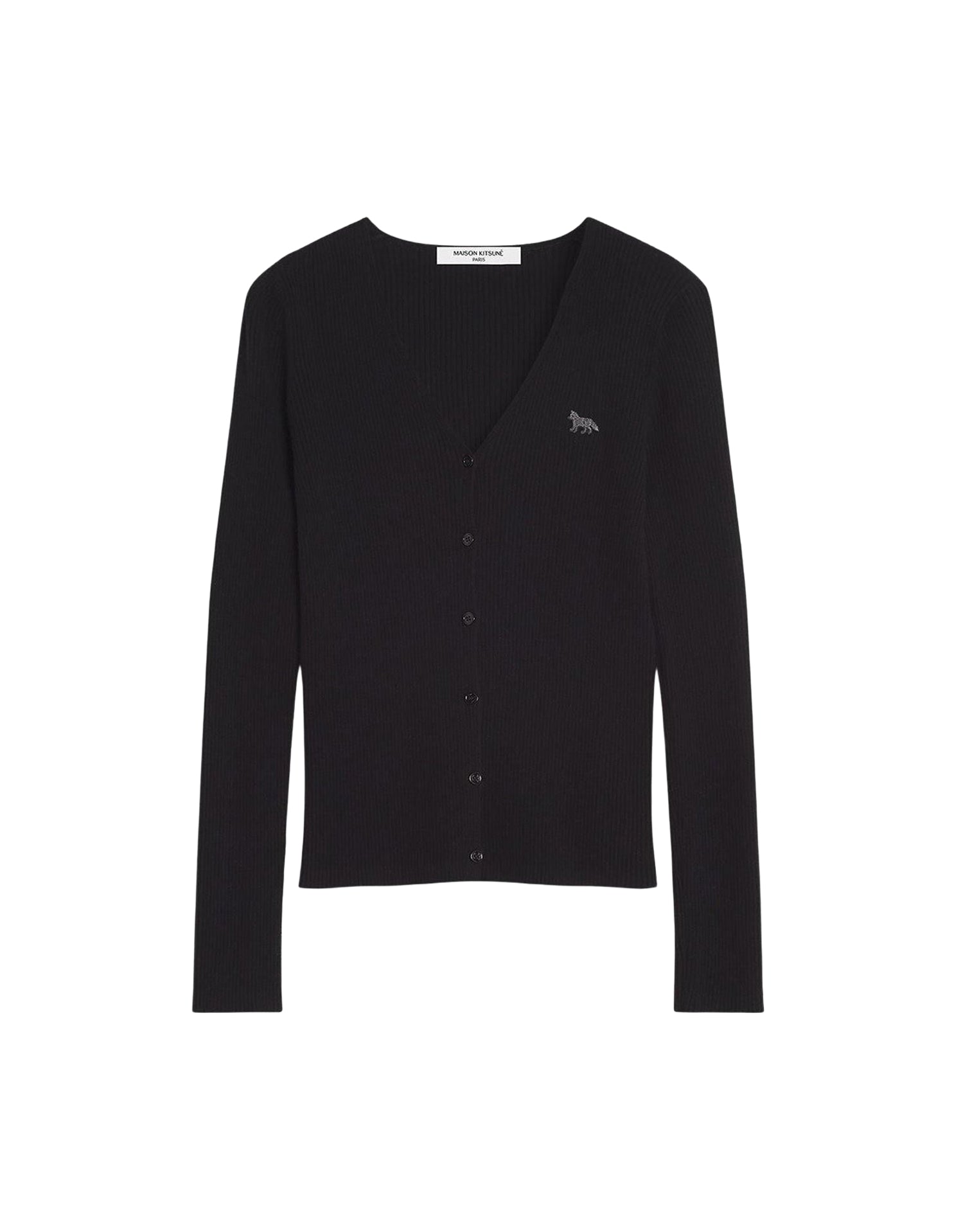 Fine ribbed wool cardigan - Black