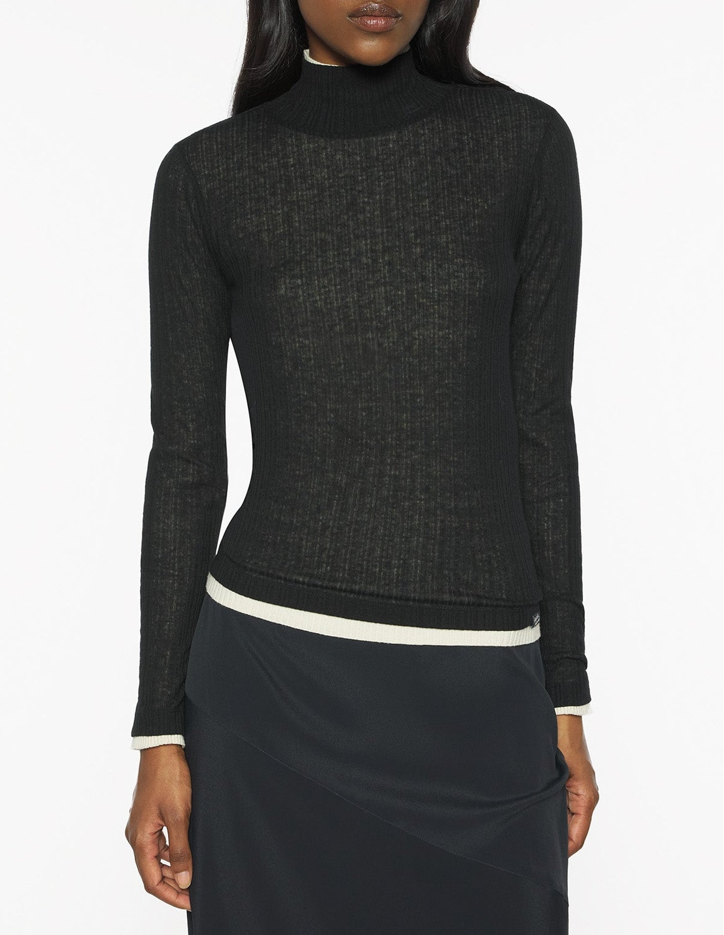 Ribbed turtleneck in wool blend - Black