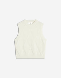 Textured Wool Argyle Vest - Parchment White