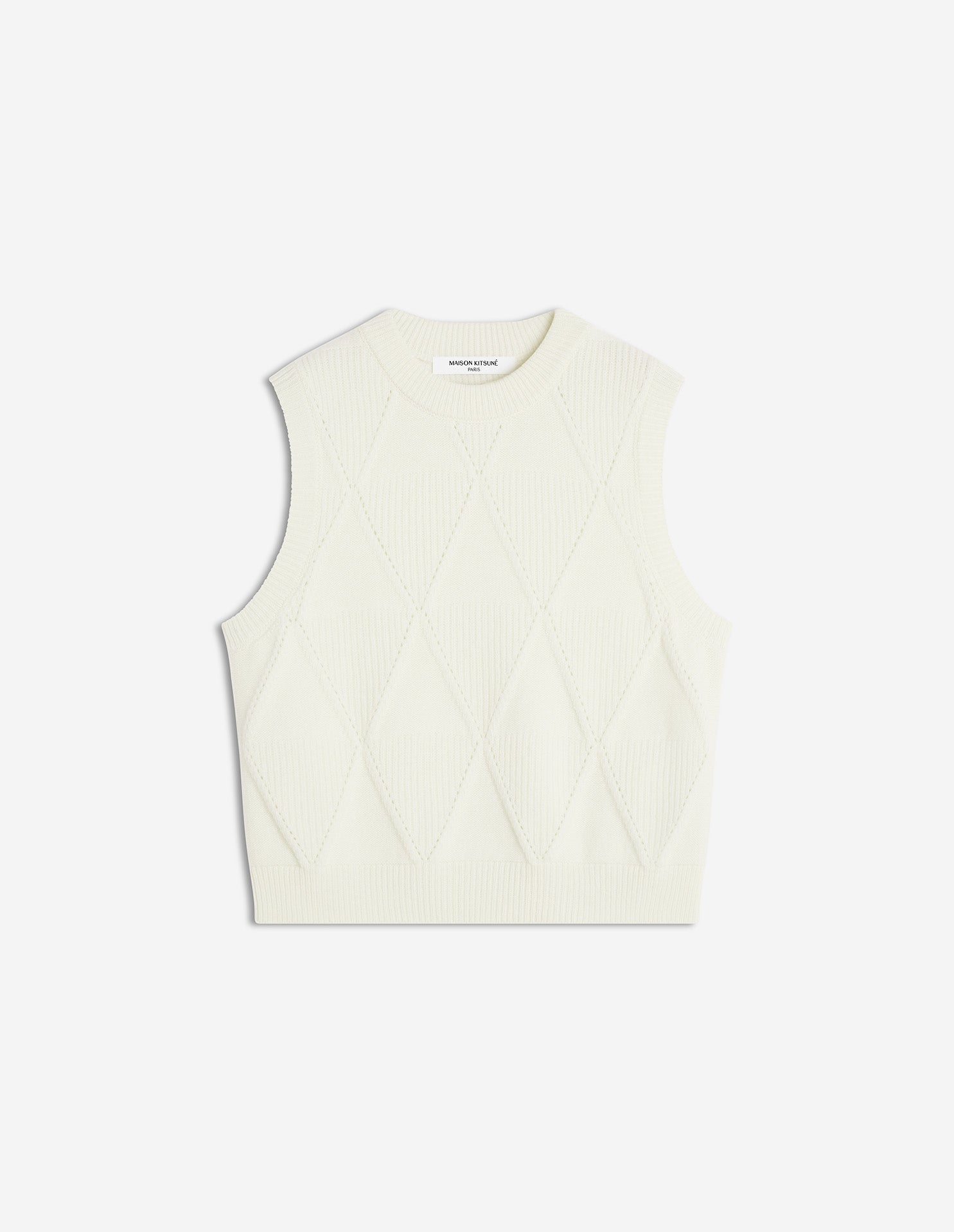 Textured Wool Argyle Vest - Parchment White