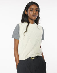 Textured Wool Argyle Vest - Parchment White