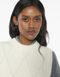 Textured Wool Argyle Vest - Parchment White