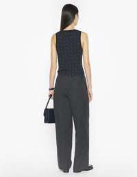 Merino Wool Rib Check Top - Navy/Medium Grey Melange
