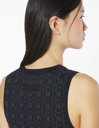 Merino Wool Rib Check Top - Navy/Medium Grey Melange