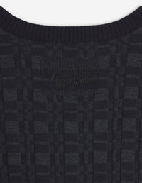Merino Wool Rib Check Top - Navy/Medium Grey Melange