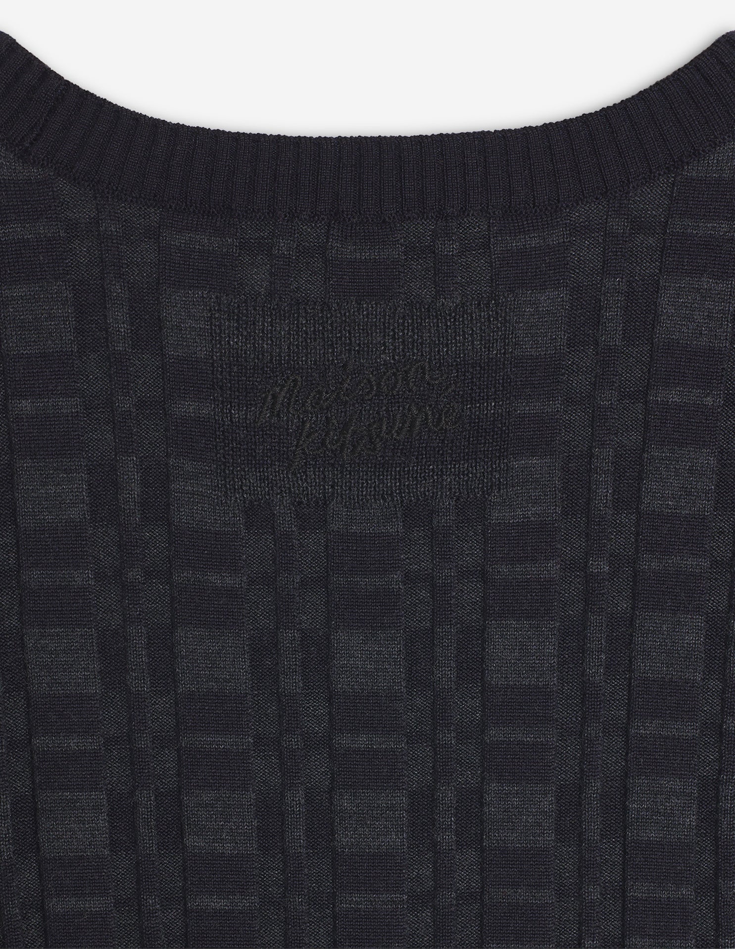 Merino Wool Rib Check Top - Navy/Medium Grey Melange