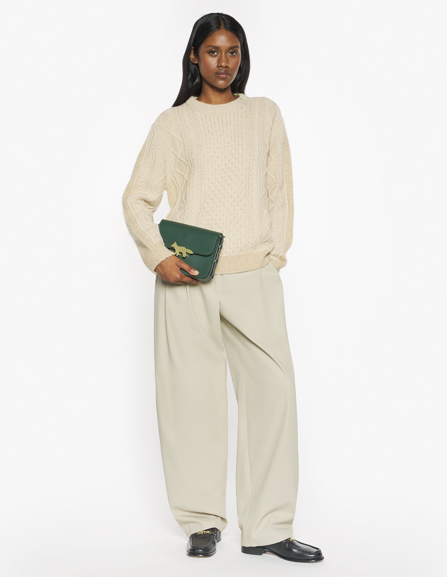 Alpaca Cable Knit Jumper - Safari
