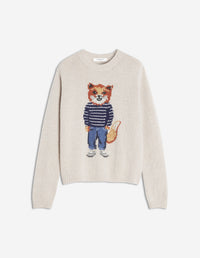 Dressed Fox Intarsia Wool Jumper - Parchment White