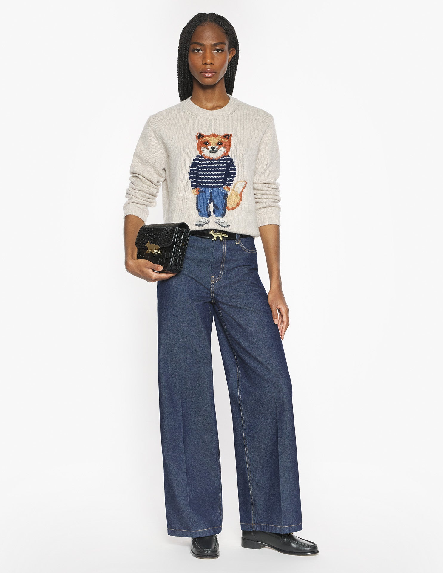 Dressed Fox Intarsia Wool Jumper - Parchment White