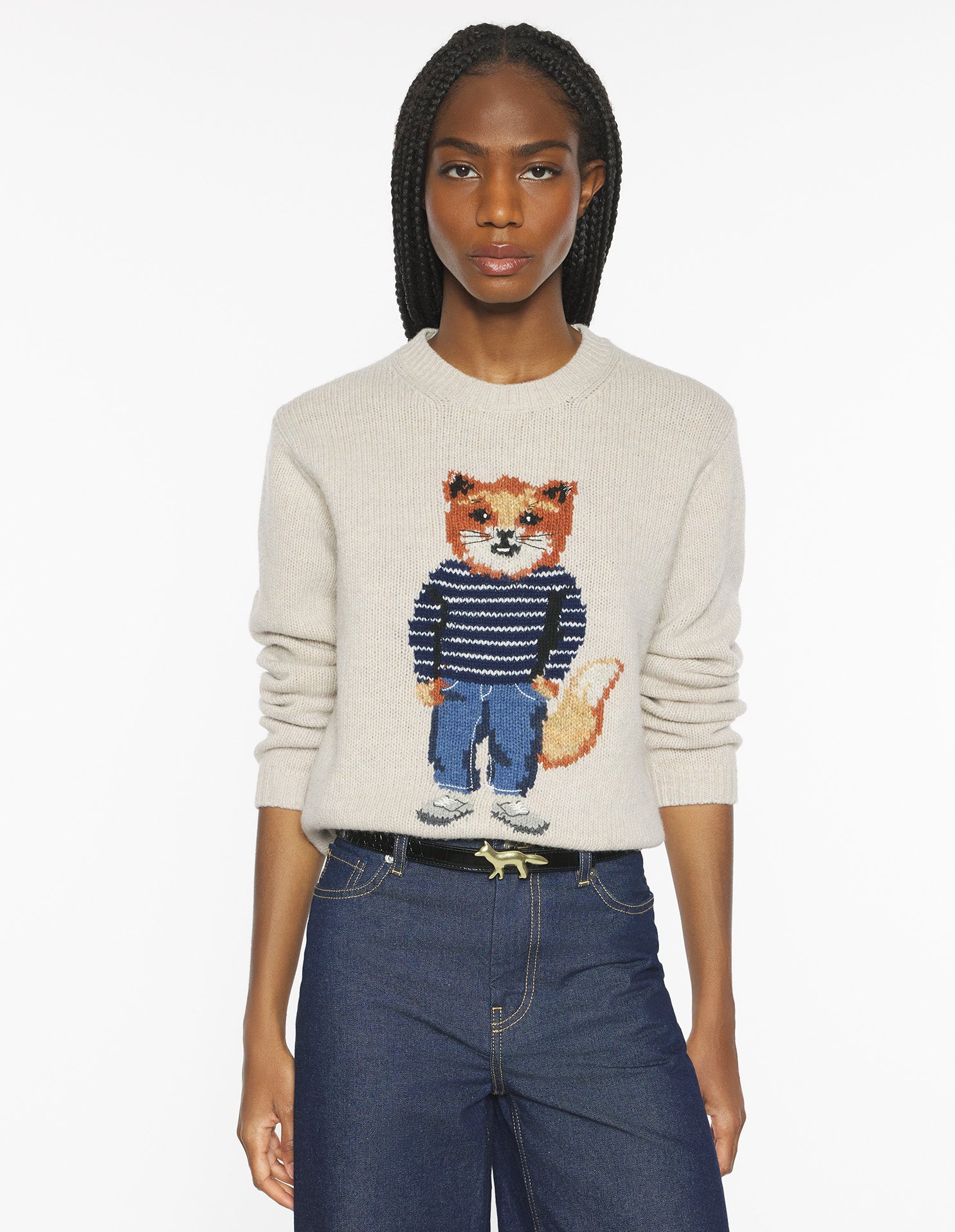 Dressed Fox Intarsia Wool Jumper - Parchment White