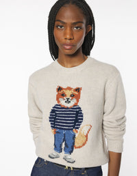 Dressed Fox Intarsia Wool Jumper - Parchment White
