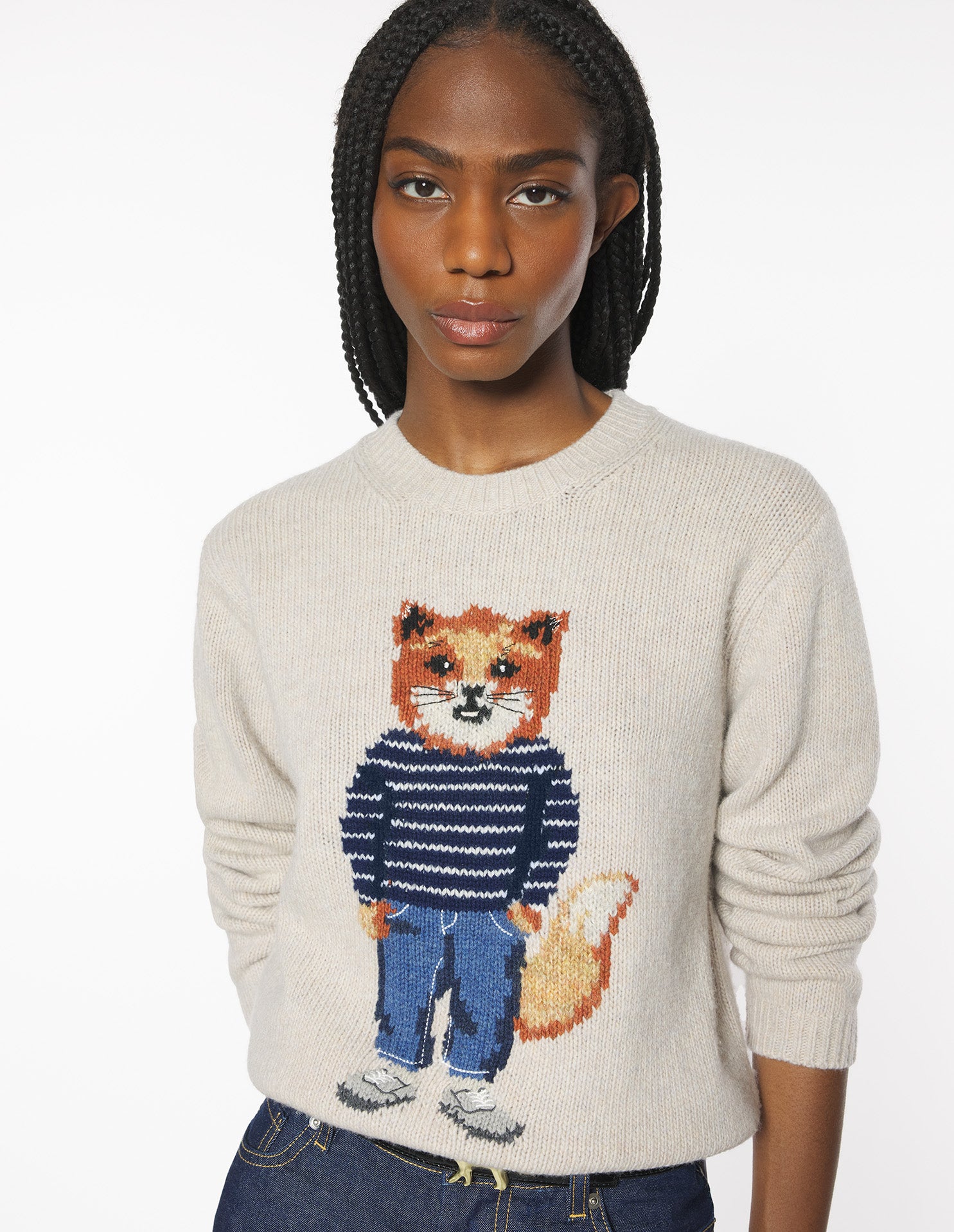 Dressed Fox Intarsia Wool Jumper - Parchment White
