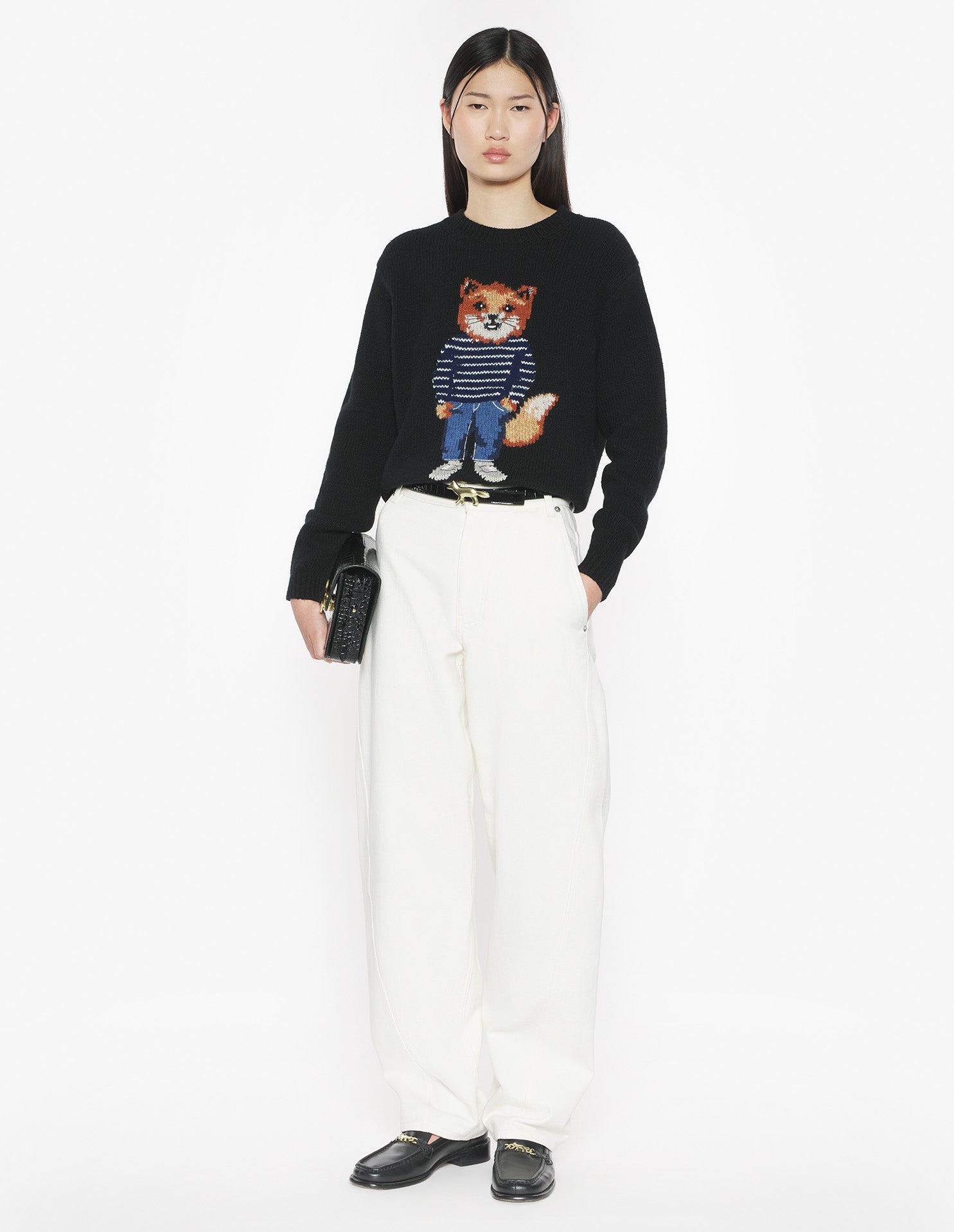 Dressed Fox Intarsia Wool Jumper - Black