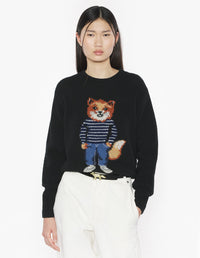 Dressed Fox Intarsia Wool Jumper - Black