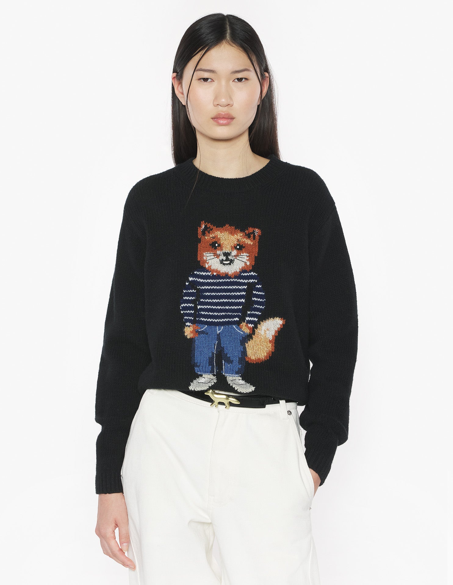 Dressed Fox Intarsia Wool Jumper - Black