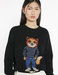Dressed Fox Intarsia Wool Jumper - Black