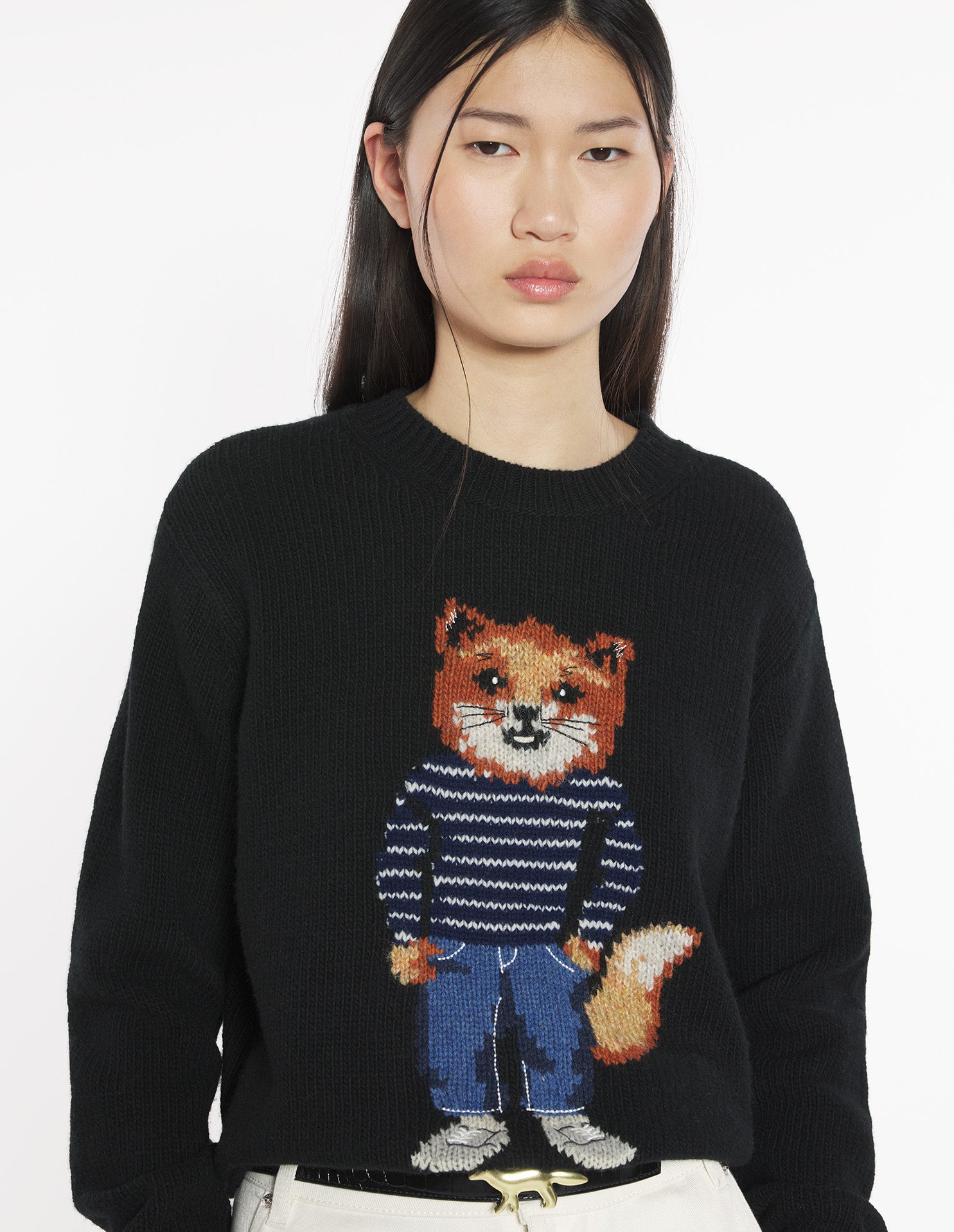 Dressed Fox Intarsia Wool Jumper - Black