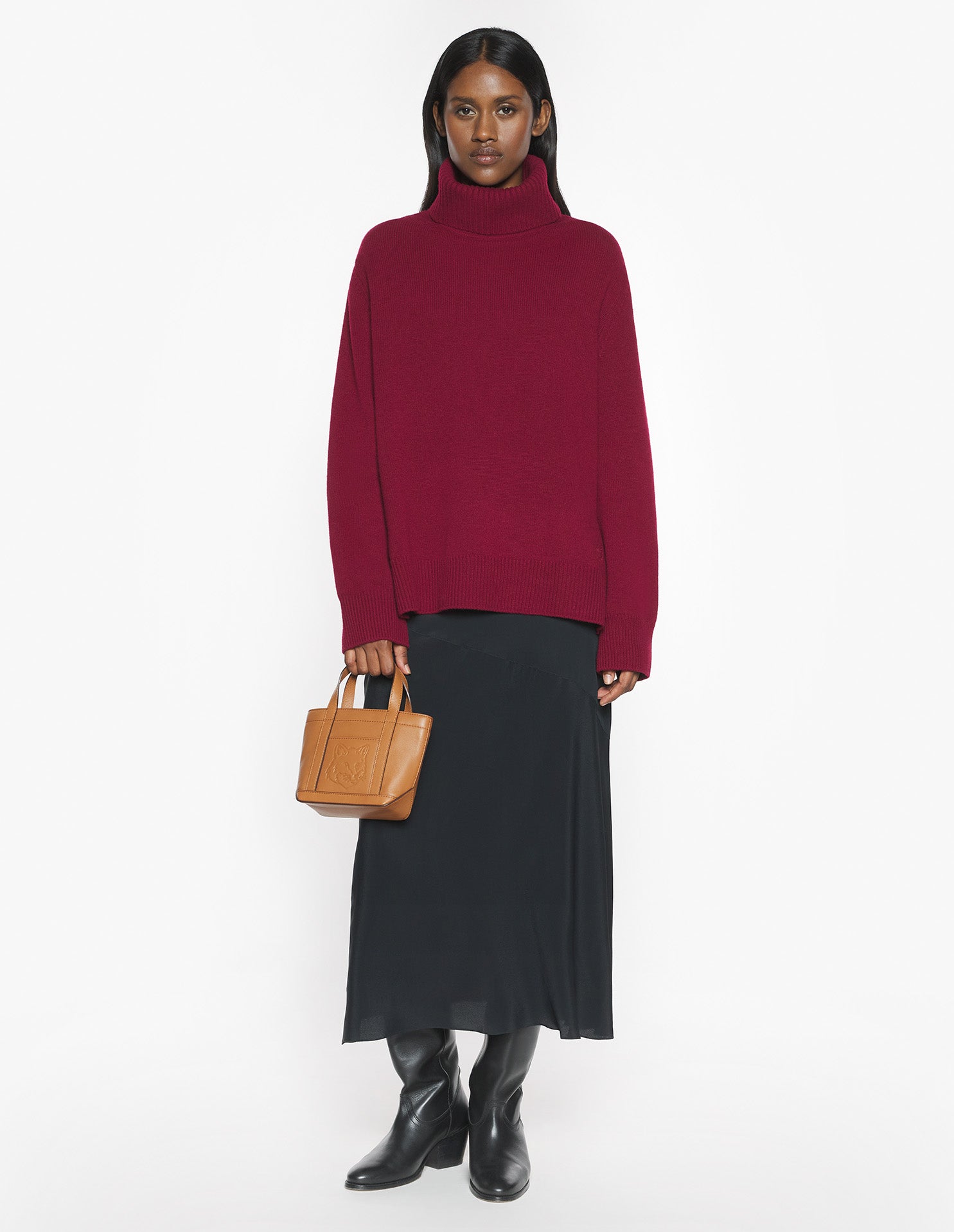 Merino Wool Comfort Turtleneck Jumper - Red Brown