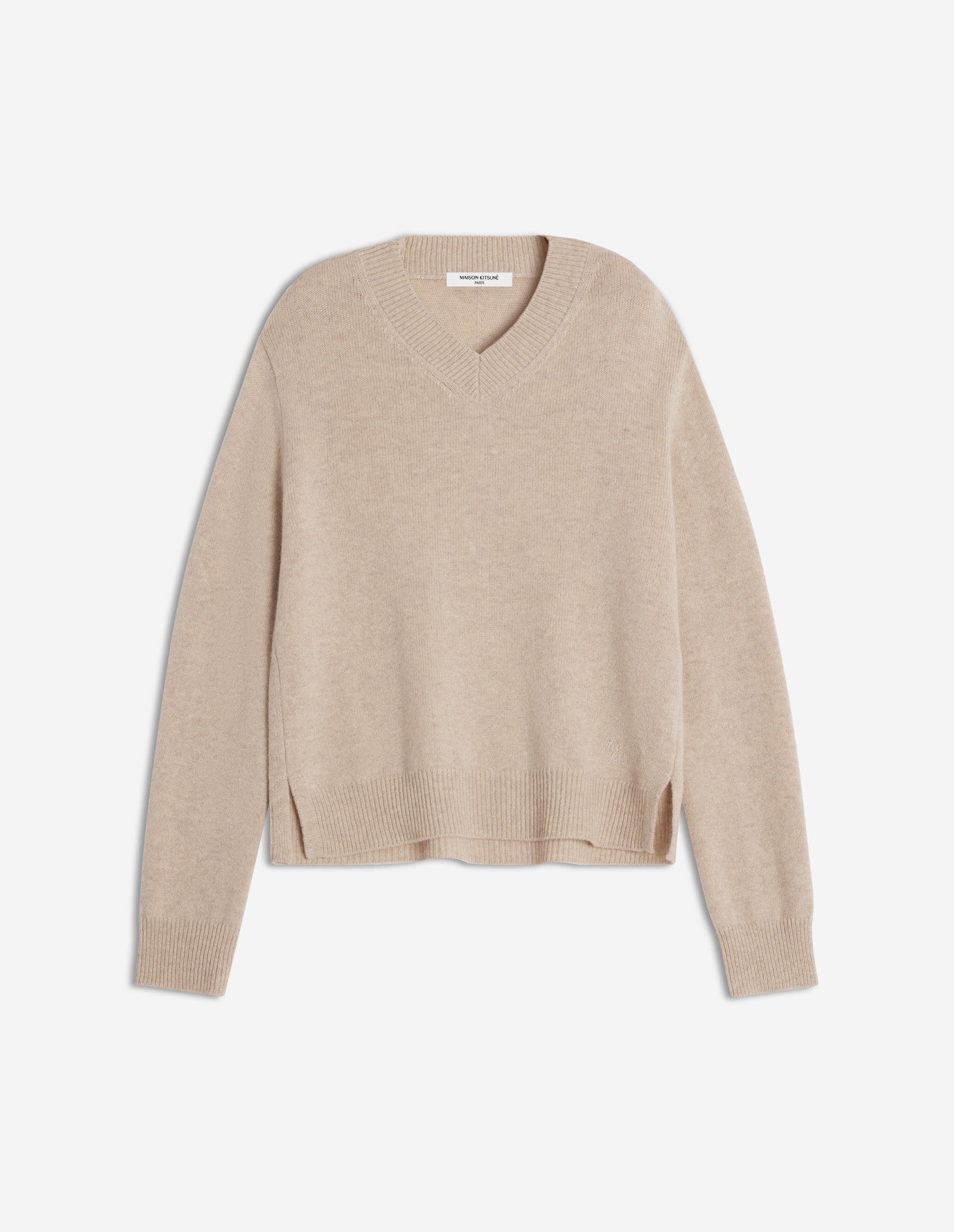 Merino Wool Comfort V-Neck Jumper - Light Beige Melange