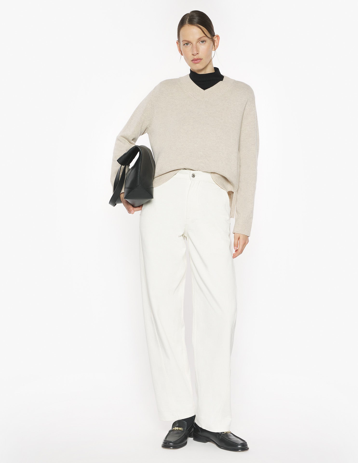 Merino Wool Comfort V-Neck Jumper - Light Beige Melange